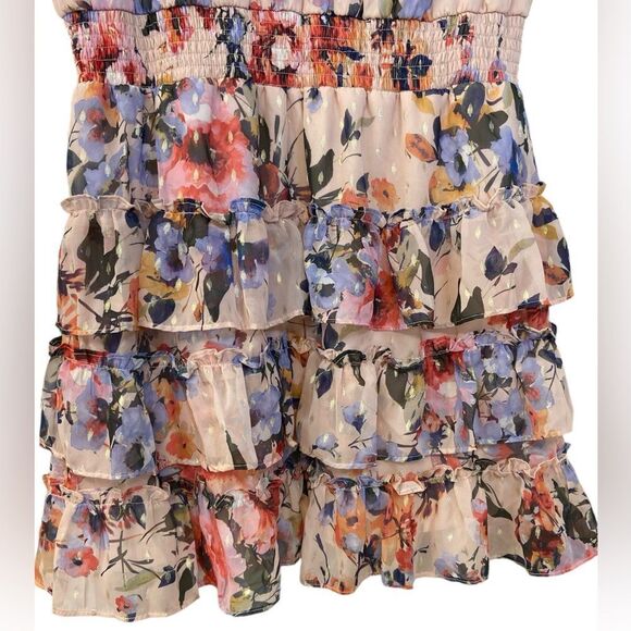 Everlily High Neck Sleeveless Blush Floral Chiffon Tiered Ruffle Dress Size XXL - Picture 7 of 12